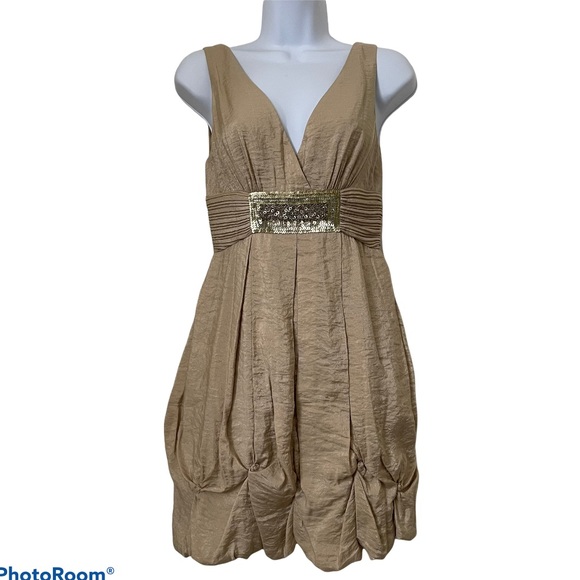 BCBGMaxAzria Dresses & Skirts - BCBGMaxAzria Dark Beige Beaded A-Line Cocktail Dress Size 2.